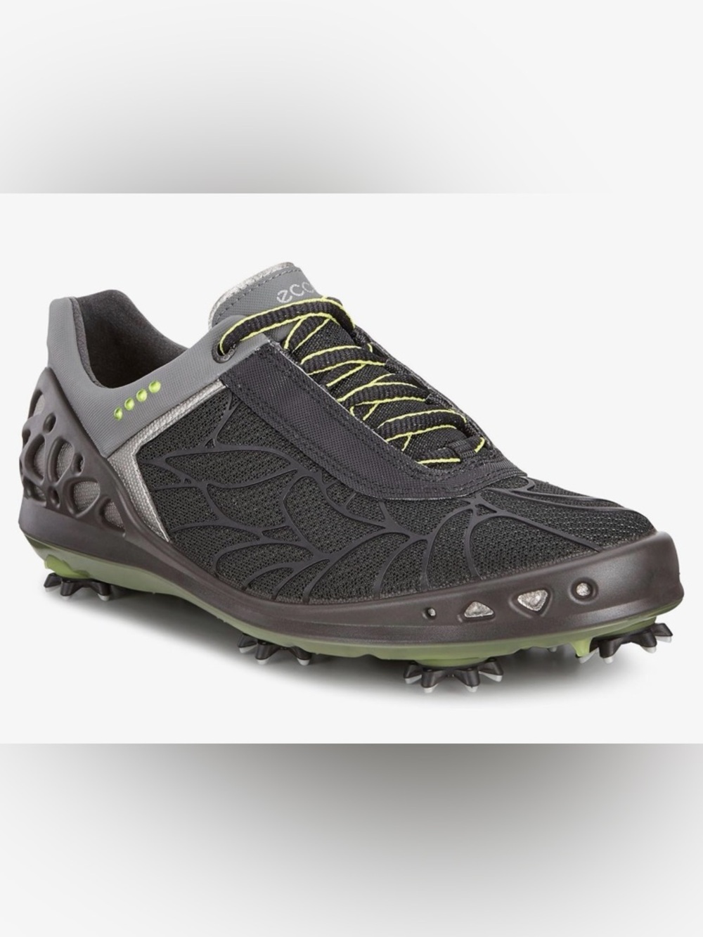 Ecco Women's Cage Evo Golf  Shoe in Charcoal Gray with Yellow Accents Size 39